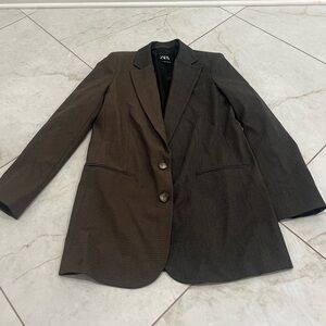 Zara Brown Mixed Check Oversized Blazer Size XS